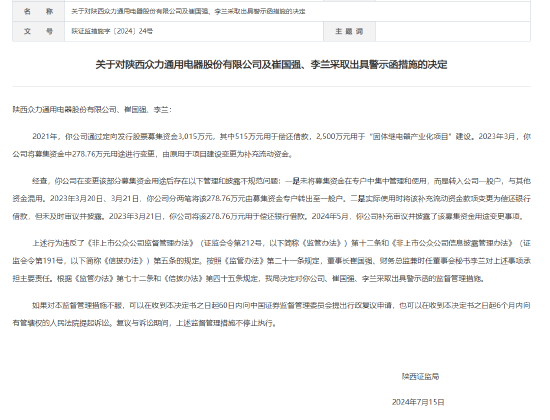 新三板公司众力股份(836981)变更募集资金用途，存在两大问题，收陕西证监局警示函，主办券商为招商证券